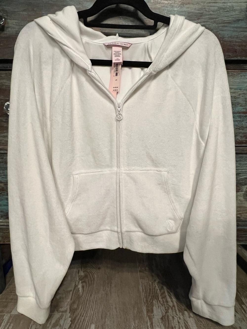 NWT! Victoria’s Secret WhiteTerry Full Zip Hoodie! Super Cute! Sz LARGE!